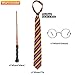 Skeleteen Wizard Costume Accessories Set - Nerd Circle Glasses, Red and Gold Tie and a Magic Wand Accessory Set for Kids and Adults
