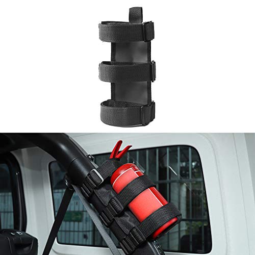 Roll Bar Fire Extinguisher Holder, Adjustable Fire Extinguisher Strap Mount for Jeep Wrangler CJ, YJ, TJ, LJ, JK, JKU, JL, JLU (Black)