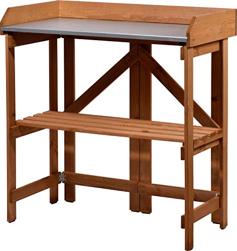 Preisvergleich Produktbild dobar® Klappbarer Pflanztisch / Gärtnertisch Massivholz / Faltbarer Umtopftisch mit Zinkplatte / Blumentisch für Garten / Terrasse / Balkon / 85 x 44 x 89 cm / Braun