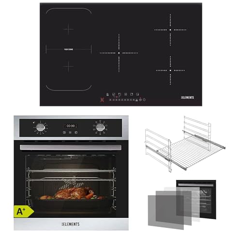 KB ELEMENTS Kit de cuisinière autonome - Four encastrable 60 cm 70 l - Plaque à induction 5 zones - 9 fonctions - Triple vitrage de protection thermique - Fonction rôtisserie - Classe d'efficacité