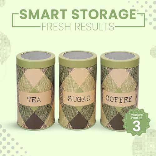 Image of Brit Collection Airtight Containers| Set of 3-850ML| Olive Green| Metal Kitchen Storage Jars for Tea Coffee Sugar| Vacuum Sealed, Moisture Proof, Food Grade Canisters for Freshness