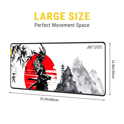 Image of Ant Esports Ninja Unique Mouse Pad Gaming Mouse Pad Extended Mouse Mat for Mouse Keyboard with Stitched Edges Waterproof Non-Slip Base Mousepads for Office Home Shop Gaming Extra Large White