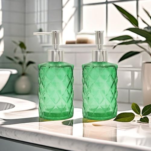 Glass Soap Dispenser Bathroom Countertop Shampoo and Conditioner Dispenser Washing Up Liquid Hand Soap Pump Bottle Dispenser Kitchen(1, Green) - Cosy Home Interiors Glass Soap Dispenser Bathroom Countertop Shampoo and Conditioner Dispenser Washing Up Liquid Hand Soap Pump Bottle Dispenser Kitchen(1, Green) - Image 2