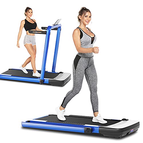 ANCHEER 2 in 1 Under Desk Treadmill, Folding Treadmill for Home Office, 2.25HP Walking Pad Treadmill with Handrail, Electric Running Jogging Machine with APP, Remote Control and LED Display