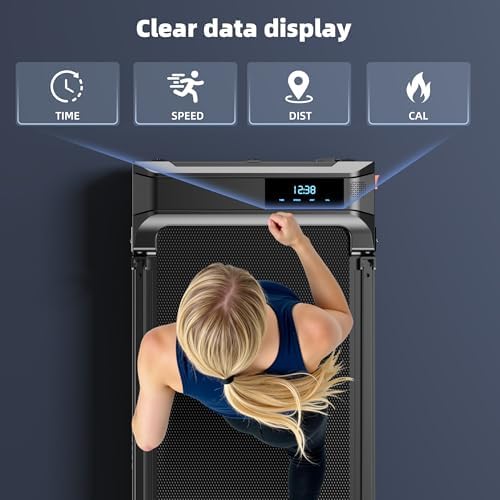Walking Pad Treadmill for Home - Folding Treadmills with Handle Bar Portable Compact Fold up Indoor Foldable Handles Electric Walk Pads Small Spaces Mini Running Quiet Under Bed Office - 4