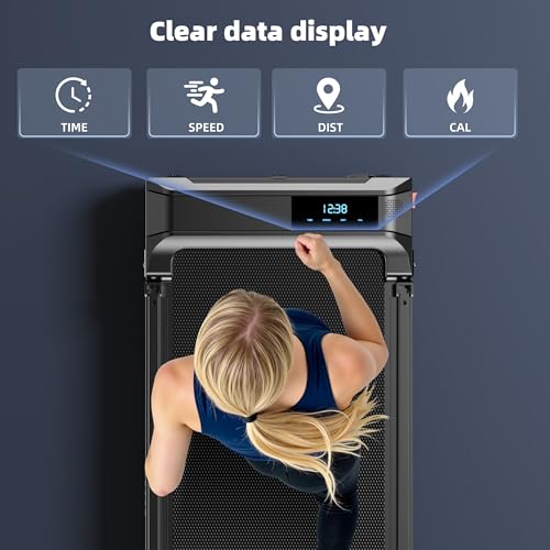 Image of Walking Pad Treadmill for Home - Folding Treadmills with Handle Bar Portable Compact Fold up Indoor Foldable Handles Electric Walk Pads Small Spaces Mini Running Quiet Under Bed Office