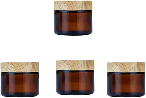 4 tarros de crema de vidrio de 1.06 oz, tarros vacíos de muestra de 1 onza con tapas de grano de madera para loción, crema, bálsamo labial, crema