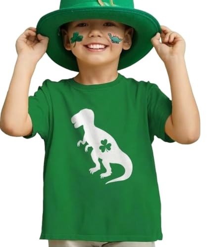 Tstars St Patrick's Day Dinosaur Shirt - Irish Shamrock Clover Infant & Toddler Kids Tee for Boys Girls 5T Green