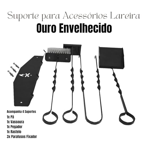 LAURINDOS, Kit Suporte com Acessorios Lareira Pintado Preto