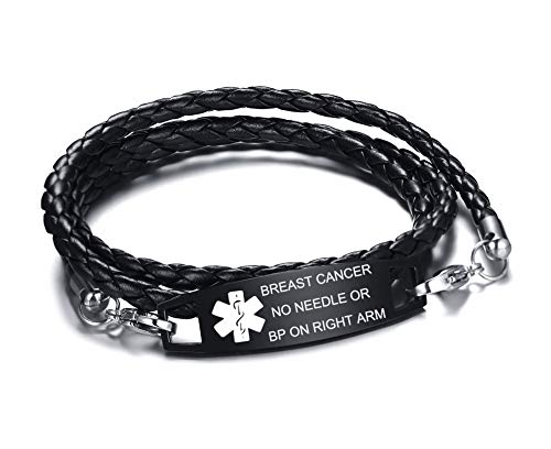 Xuanpai Breast Cancer No Needle Or Bp On Right Arm Multi-Strand Handmade Weaving Emergency Medical Alert Id Bracelet For Men Women,7.5 Inches #TOP4