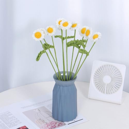 Bouquet de flores de crochet 5 piezas 40x4cm blanco y amarillo miniatura 2