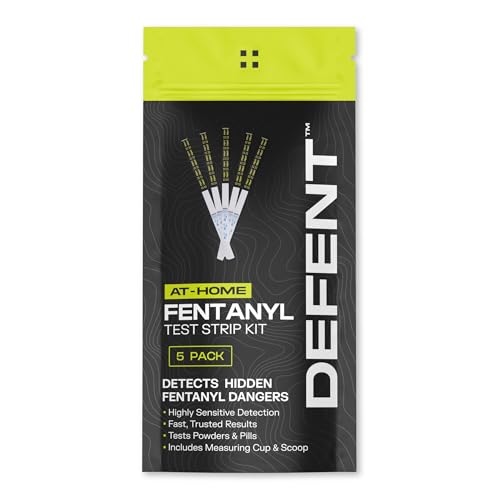 DEFENT at-Home Fentanyl Test Strip Kit 5-Pack for Fast Accurate Testing Results in 3 Minutes Includes Micro Scoop - Measuring Cup - Portable and Easy-to-Use Drug Test Safety Solution