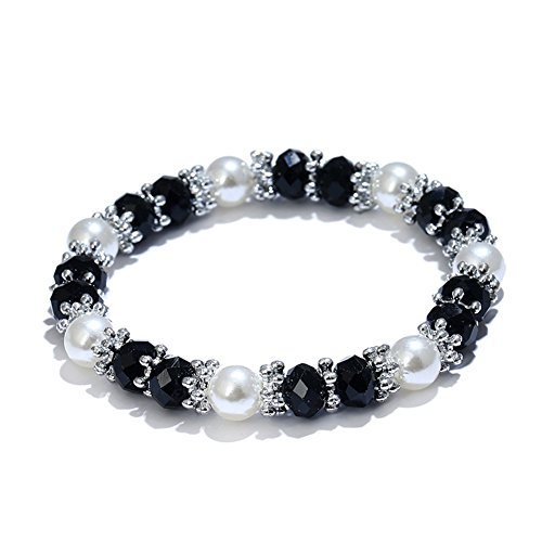 Stylish Bracelet Shiny Colorful Rhinestone Faux Pearl Bracelet Bangle Women Jewelry Birthday Gift - Black Useful (Black white)