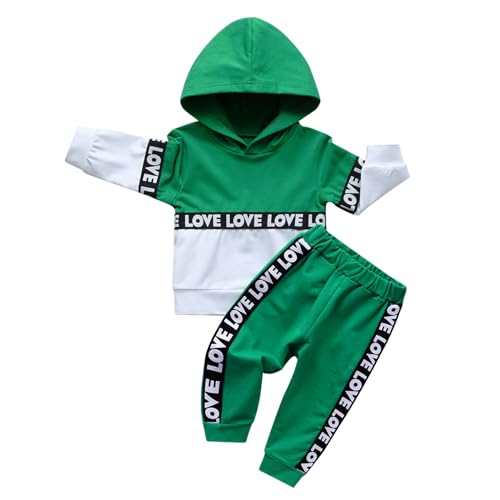 Image of Rebey Toddler Infant Baby Boy Girl Clothes Long Sleeve Color Block Love Hoodie Tops Sweatsuit Pants Outfit Set