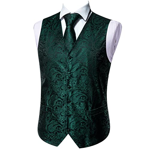 Barry.Wang Mens Vest Tie Set Floral Jacquard Waistcoat Necktie Cuffllinks Sleeve Holder Set Formal Wedding Party 6PCS4