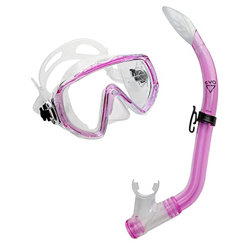 EVO Drift Snorkel Set for Kids, Single Lens Snorkeling Set with Anti-Leak Adjustable Diving Mask and Snorkel for Snorkeling, Diving, Swimming for Boys Girls (Pink)