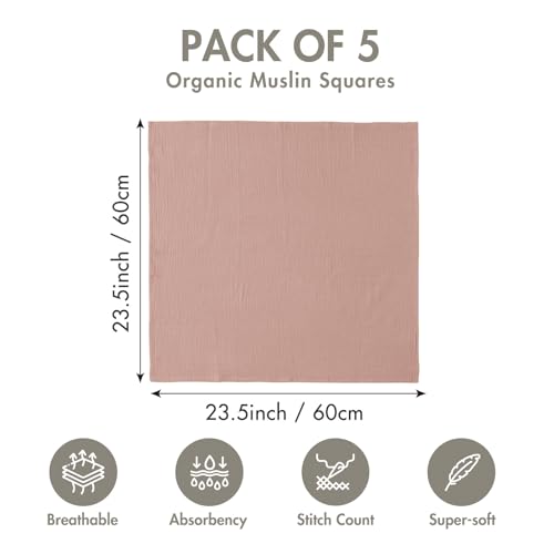 Image of Muslin Receiving Blankets, Neutral Blanket Swaddling for Newborn Boys and Girls, 5 Pack Breathable and Skin-Friendly Swaddle Wrap for Infant Baby (Gentle Colors)