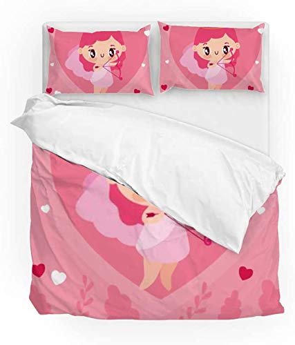 Parure de lit motif cupidon housse de couette Queen Size 3 pièces cadeau idéal pour le couple