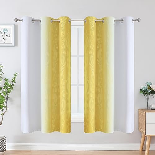 Estelar Textiler Yellow and Greyish White Blackout Curtains for Boys Bedroom, Thermal Insulated Ombre Blackout Drapes, Room Darkening Energy Saving Curtains for Living Room, 42Wx63L, 2 Panels