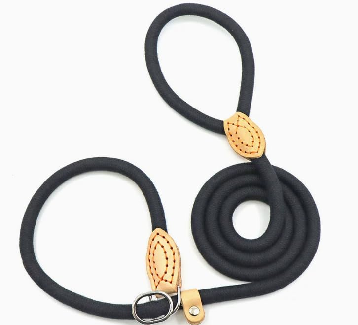 Slip Lead, Dog Training, Adjustable Anti-Choke Nylon Rope with Leather binding (Black, Small) โ image 1