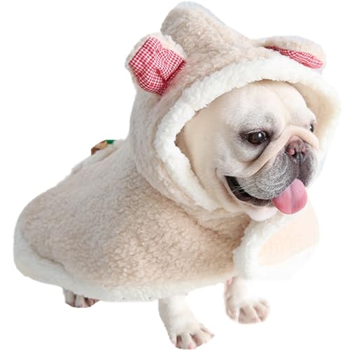 AttRex ペット用 犬 着る毛布 マント ふわふわ 裏ボア 防寒 暖かい ドッグウエア ブランケット フード付き 可愛い 小中型犬 猫 クリスマス ポンチョ ケージ お部屋 車内 玄関 (M,ベージュ)