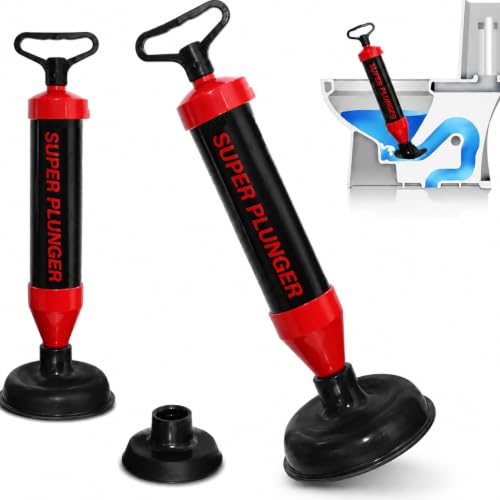 Image of Super Plunger Toilet & Sink Unblocker with 2 Interchangeable Suction Cups, Heavy Duty Drain Plunger for Toilet, Sink, Bath & Shower, Powerful Manual Plunger with Ergonomic Handle