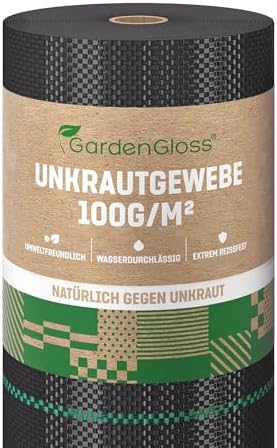 GardenGloss Anti-Unkrautgewebe 100g/m2 - (50m x 1m, Rolle) | Perméable à l'Eau et Résistant à la Déchirure - Haute Stabilisation UV - Tissu Tissé Anti-Mauvaises Herbes