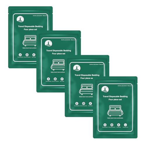 CxLoode 4 Pack Disposable Bed Sheet Queen Size for Hotel, Portable Bedspread, Disposable Bedding Set with Bed Sheet Quilt Cover and Pillowcase for Travel SPA Hotel