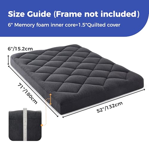 Jamdok 6" Full Size Pillow Top Futon Mattress Replacement(Frame Not Included), Gel Memory Foam, Removable Cover(71X52X6) by Jamdok - Image 2