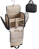BAGSMART Travel Toiletry Bag with Removable Partition, Puffy Water-resistant Fabric Hanging Organizer for Full-Size Toiletries, Accessories, Black