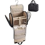 BAGSMART Travel Toiletry Bag with Removable Partition, Puffy Water-resistant Fabric Hanging Organizer for Full-Size Toiletries, Accessories, Black