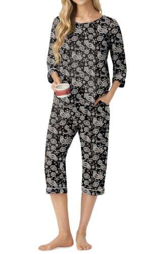 Image of PrinStory Womens Pajama Sets Capri Pjs Soft Lounge Sets XS-4XL