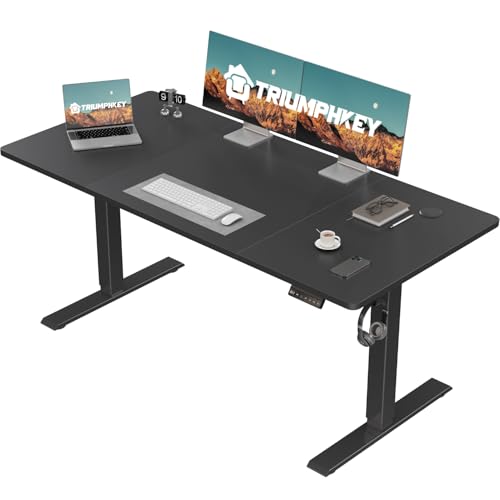 TRIUMPHKEY Escritorio Elevable Eléctrico 110x60cm, Mesa Escritorio Elevable con 3 Memorias, Pantalla LED y Ajustable en Altura Suave, Mesa Elevable Escritorio en Negro