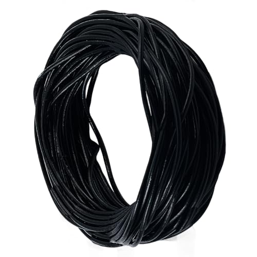 CALFOVERA Cordón de Cuero Genuino Negro de 10 m X 1.5mm, Redondo, de Vaca, para Trenzar, Ideal para Hacer Joyas, Collares, Pulseras, Abalorios, Etc.