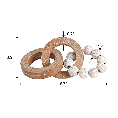 Wood Chain Link Decor For Farmhouse Table Decor, Handmade Carved 3 Link Wood Knot & Wood Bead Decor, Natural Wooden Chain Link For Boho Home Decor, Best Housewarming Gifts (2 Pcs, 8.7Inch) #TOP1
