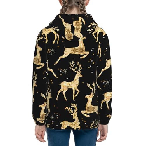 Christmas Gold Deers Kids Pullover Hoodies Boys Sweatshirts Girls Athletic Clothes with Pocket4