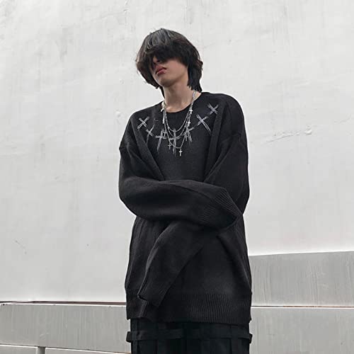 Zwart Cross Punk Trui Dames Gothic Fairy Grunge Harajuku Lange Mouw Knit Pullovers Vintage Kleding Koreaanse Mode - Image 7