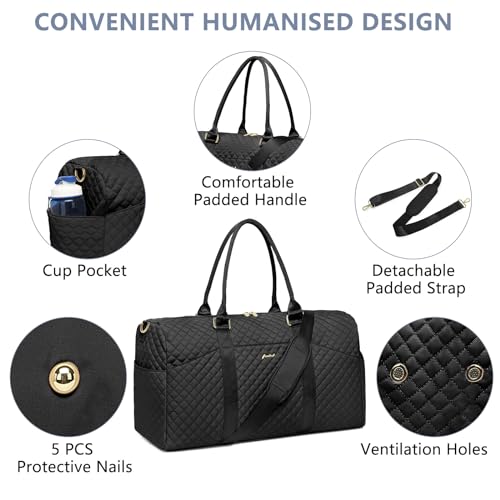 Image of Women Weekender Travel Duffle Bag: Travel Duffel Overnight Bags with Shoe Compartment Large Carry on Tote with Toiletry Bag Weekend Traveling Yoga Gym Hospital Bag for Women with Wet Pocket Black