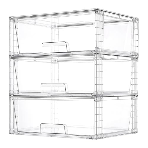 Vtopmart 3 Pack Large Stackable Storage Drawers,Easily Assemble Clear Acrylic