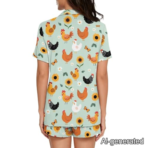 Image of Renewold Women's Short Sleeve Pajama Set Button Down Sleepwear with Notch Collar Soft Lounge Top and Shorts with Pockets