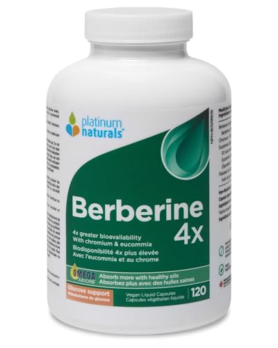 Platinum Naturals - Berberine 4x 120 Vegan Liquid Capsules - Berberine Glucose Support Supplement - Supports Heart Health, Normal Cholesterol Levels and Cardiovascular Health - Made with Omega Absorb