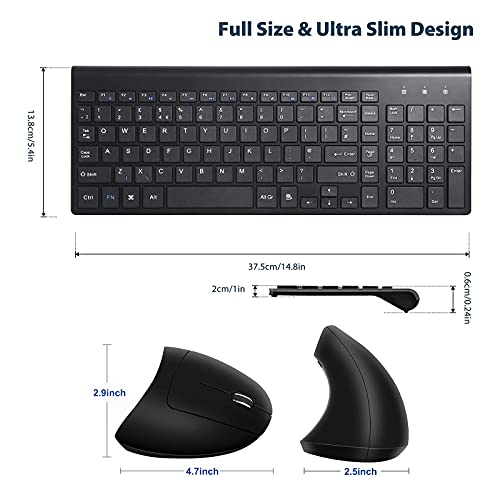 Image of 2.4GHz Wireless Vertical Ergonomic Mouse and Keyboard Combo Ultra-Thin Portable Size for PC Desktop Computer Laptop Mac Tablet