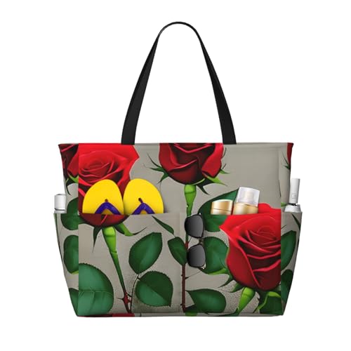 Red Rose Flowers 1 Print Large Gym Tote Carry On Bag With Wet Compartment For Travel