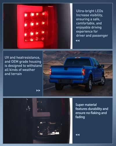 Image of Nilight Taillight Assembly for 2009-2014 Ford F150 Styleside Smoked Lens