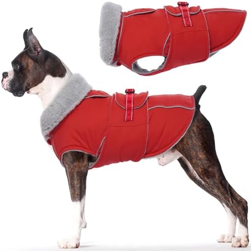 Lelepet Winter Hundemantel, Wasserdichter Wintermantel für Kleine Hunde, Warme Hundejacke mit Fleecekragen, Hund Winterjacke Outdoor Schneeanzug (Rot, S)