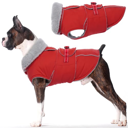 Lelepet Warm Dog Coat Waterproof Dog Jacket Reflective Fleece Vest with Adjustable Buckle Hook & Loop, Windproof Winter Jacket Dogs Coats for Small Me