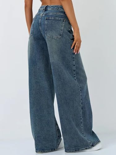 Image of KOTTY Women's High Waist Wide Leg Jeans | Relaxed Fit Comfortable Denim Pants for Women