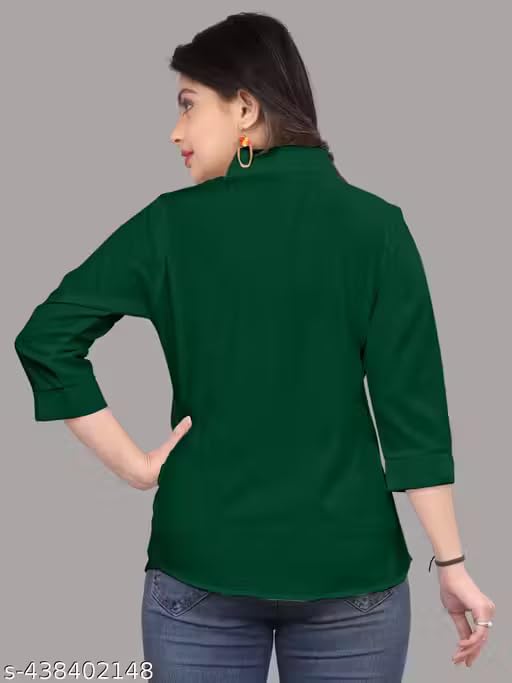 Image of Women's Cotton Blend Solid Shirt - Stylish Collar Neck-Purple-G1 P7