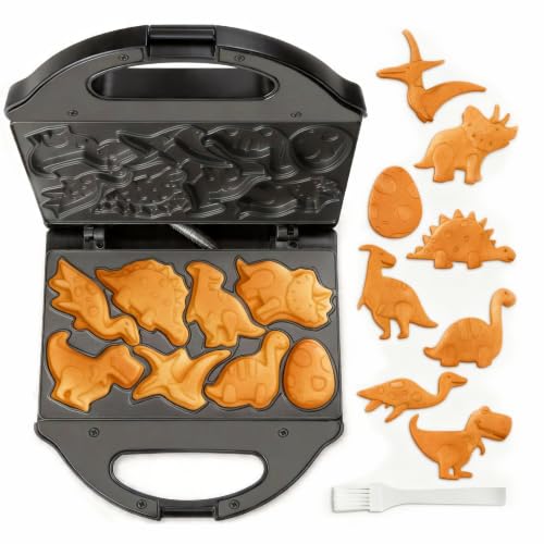 Image of SugarWhisk Dinosaur Mini Waffle Maker for Kids, Mini Pancake Maker Machine for Halloween, 8 Different Shaped Dinos in Minutes, Electric Non-Stick Waffle Iron, Graphite
