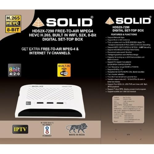 Image of Tech-lobby Solid HDS2X-7290 S2X H.265 FTA STB with WiFi, 8 Bit HEVC, 25 Online Channels